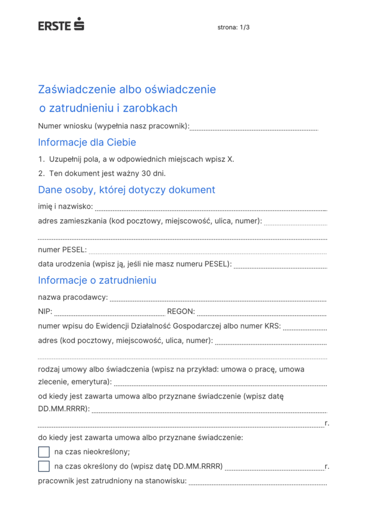 Zaświadczenie o zatrudnieniu